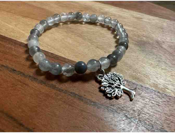 Stone Bracelet with Tree of Life Charm| Cloudy Quartz | Grounding & Support