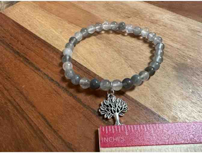 Stone Bracelet with Tree of Life Charm| Cloudy Quartz | Grounding & Support