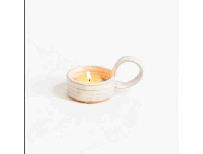 Light your Path | One Tealite with Handle | Handmade Pottery (Cream)