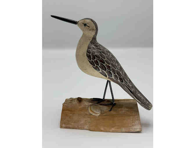 Signed Carved Sandpiper Shorebird with Driftwood Base