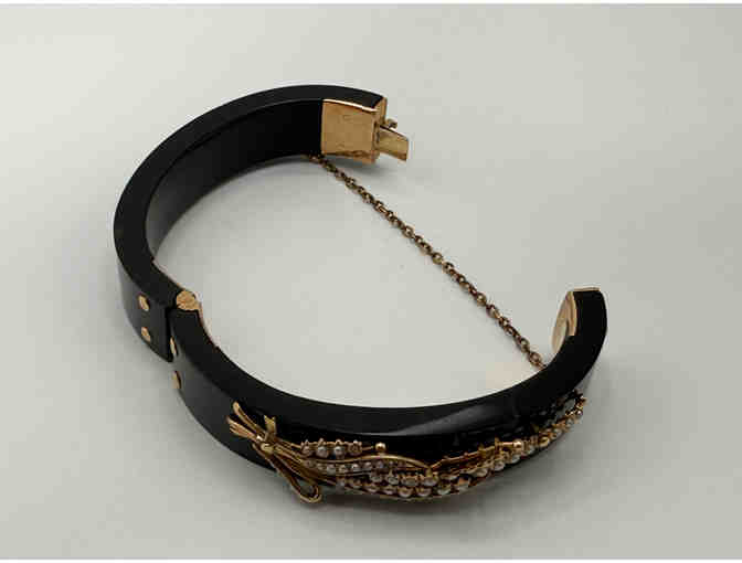 Antique onyx bangle bracelet with 14K gold and seed pearls