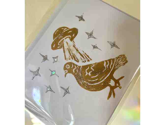 Linocut Greeting Cards of UFO Pigeon from NeonBetty - Photo 2