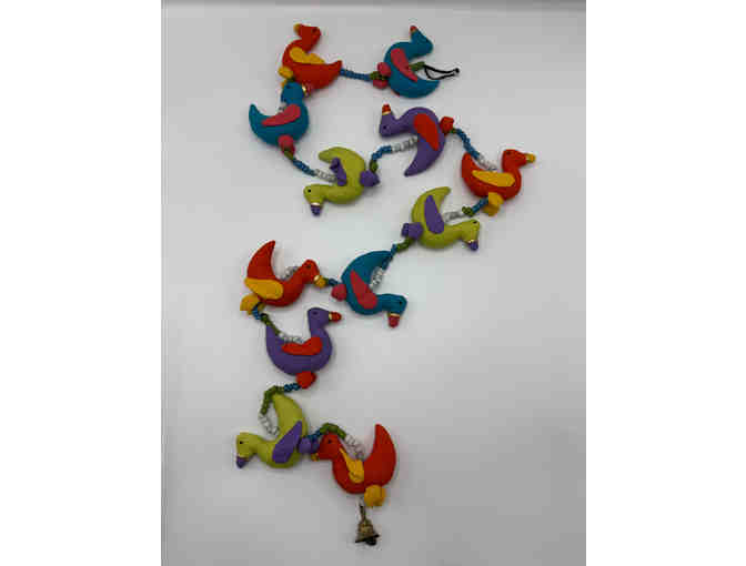 Decorative 'prosperity' hanging piece with birds, beads and bell